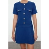 Women Fashion Stylish Mini Length Crew Neck Regular A Cut Button Detailed Tweed Woven Dress