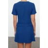 Women Fashion Stylish Mini Length Crew Neck Regular A Cut Button Detailed Tweed Woven Dress