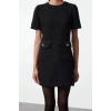 Women Fashion Stylish Mini Length Crew Neck Regular A Cut Pocket Detailed Woven Dress
