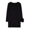 Women Fashion Stylish Mini Length Crew Neck Relaxed Straight Cut Rose Detailed Woven Dress