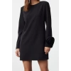 Women Fashion Stylish Mini Length Crew Neck Relaxed Straight Cut Rose Detailed Woven Dress