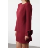 Women Fashion Stylish Mini Length Crew Neck Relaxed Straight Cut Rose Detailed Woven Dress