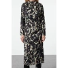 Women Fashion Stylish Midi Length Double Breasted Regular Abstract Patterned A Cut Cowl Neck Woven Dress