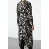 Women Fashion Stylish Midi Length Double Breasted Regular Abstract Patterned A Cut Cowl Neck Woven Dress