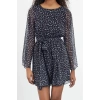 Womens Mini Length Crew Neck Regular Floral Patterned Skirt Opening at Waist Lined Woven Chiffon Dress