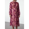 Womens Midi Length Crew Neck Regular Animal Patterned Skirt Opening at Waist Lined Woven Winter Dress