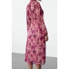 Womens Midi Length Crew Neck Regular Animal Patterned Skirt Opening at Waist Lined Woven Winter Dress