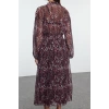 Womens Midi Length Crew Neck Regular Animal Patterned Skirt Opening at Waist Lined Woven Winter Dress