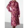 Womens Midi Length Crew Neck Regular Animal Patterned Skirt Opening at Waist Lined Woven Winter Dress