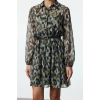 Womens Mini Length Regular Abstract Patterned Belted Skirt Opening at Waist Lined Chiffon Woven Dress