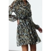 Womens Mini Length Regular Abstract Patterned Belted Skirt Opening at Waist Lined Chiffon Woven Dress