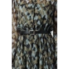 Womens Mini Length Regular Abstract Patterned Belted Skirt Opening at Waist Lined Chiffon Woven Dress