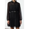 Womens Mini Length Regular Abstract Patterned Belted Skirt Opening at Waist Lined Chiffon Woven Dress