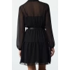 Womens Mini Length Regular Abstract Patterned Belted Skirt Opening at Waist Lined Chiffon Woven Dress