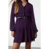 Womens Mini Length Regular Abstract Patterned Belted Skirt Opening at Waist Lined Chiffon Woven Dress