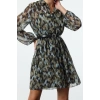 Womens Mini Length Regular Abstract Patterned Belted Skirt Opening at Waist Lined Chiffon Woven Dress