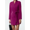 Women Fashion Stylish Mini Length Jacket Collar Regular Belted Shawl Collar Woven Jacket Dress