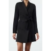 Women Fashion Stylish Mini Length Jacket Collar Regular Belted Shawl Collar Woven Jacket Dress