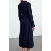Women Fashion Stylish Midi Length Crew Neck Regular Shift Straight Cut Satin Woven Dress