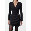 Women Fashion Stylish Mini Length Double Breasted Fitted Body-Smooth Stone Stripe Detailed Woven Dress