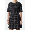 Women Fashion Stylish Mini Length Crew Neck Regular Plaid A Cut Bow Detailed Woven Tweed Dress