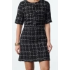 Women Fashion Stylish Mini Length Crew Neck Regular Plaid A Cut Bow Detailed Woven Tweed Dress