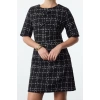 Women Fashion Stylish Mini Length Crew Neck Regular Plaid A Cut Bow Detailed Woven Tweed Dress