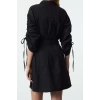Womens Fashion Stylish Mini Length Shirt Collar Regular Pocket and Gather Detailed Woven Shirt Dress