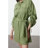 Womens Fashion Stylish Mini Length Shirt Collar Regular Pocket and Gather Detailed Woven Shirt Dress