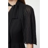 Womens Midi Length Stand Collar Pleated Sleeves Tied Collar A Cut Lined Chiffon Woven Winter Dress