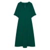 Women Fashion Stylish Midi Length V Neck Regular Angel Sleeve Detail A Cut Skirt Flounce Woven Dress
