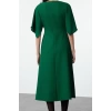 Women Fashion Stylish Midi Length V Neck Regular Angel Sleeve Detail A Cut Skirt Flounce Woven Dress
