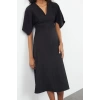 Women Fashion Stylish Midi Length V Neck Regular Angel Sleeve Detail A Cut Skirt Flounce Woven Dress