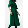 Women Fashion Stylish Midi Length V Neck Regular Angel Sleeve Detail A Cut Skirt Flounce Woven Dress