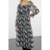 Women Fashion Maxi Length Square Neck Regular Floral Patterned Skater Waist Open Woven Chiffon Lined Dress