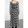 Women Fashion Maxi Length Square Neck Regular Floral Patterned Skater Waist Open Woven Chiffon Lined Dress