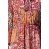 Women Fashion Stylish Maxi Length Stand Collar Regular Ethnic Patterned Waist Open Chiffon Lined Woven Dress