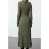 Women Fashion Stylish Maxi Length Crew Neck Regular Plain Textured A-Line Flexible Knitted Dress