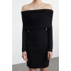Women Fashion Stylish Mini Length Carmen Collar Slim Fitted Bodycon Long Sleeve Flexible Knitted Dress