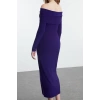 Women Fashion Stylish Midi Length Carmen Collar Slim Fitted Stretchy Knitted Dress