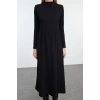 Women Fashion Stylish Maxi Length Boat Neck Regular Plain Skater Waist Open Elastic Knitted Dress