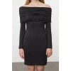 Womens Mini Length Carmen Collar Slim Soft Touch Soft Fabric Fitted Body-Smoothing Flexible Knit Dress