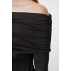 Womens Mini Length Carmen Collar Slim Soft Touch Soft Fabric Fitted Body-Smoothing Flexible Knit Dress