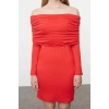 Womens Mini Length Carmen Collar Slim Soft Touch Soft Fabric Fitted Body-Smoothing Flexible Knit Dress