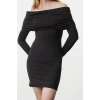 Womens Mini Length Carmen Collar Slim Soft Touch Soft Fabric Fitted Body-Smoothing Flexible Knit Dress