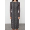 Womens Midi Length Crew Neck Slim Animal Printed Fitted Body-Smooth Foam Fabric Flexible Knit Dress