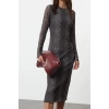 Womens Midi Length Crew Neck Slim Animal Printed Fitted Body-Smooth Foam Fabric Flexible Knit Dress