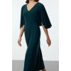 Women Fashion Stylish Maxi Length V Neck Regular Plain Cape Elastic Knitted Dress