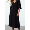 Women Fashion Stylish Maxi Length V Neck Regular Plain Cape Elastic Knitted Dress