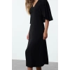 Women Fashion Stylish Maxi Length V Neck Regular Plain Cape Elastic Knitted Dress